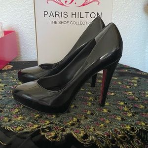 Paris Hilton “Pink Bottom” Patent Black High Heels. NEVER worn. Brand New Angie